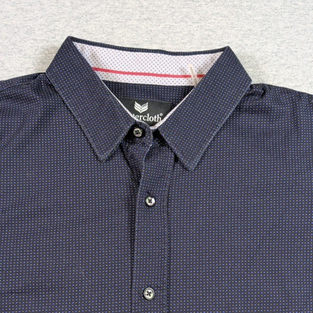 Buttercloth Mens XL Regular Fit Navy Blue Micro Dot Knit Long Sleeve Button Down
